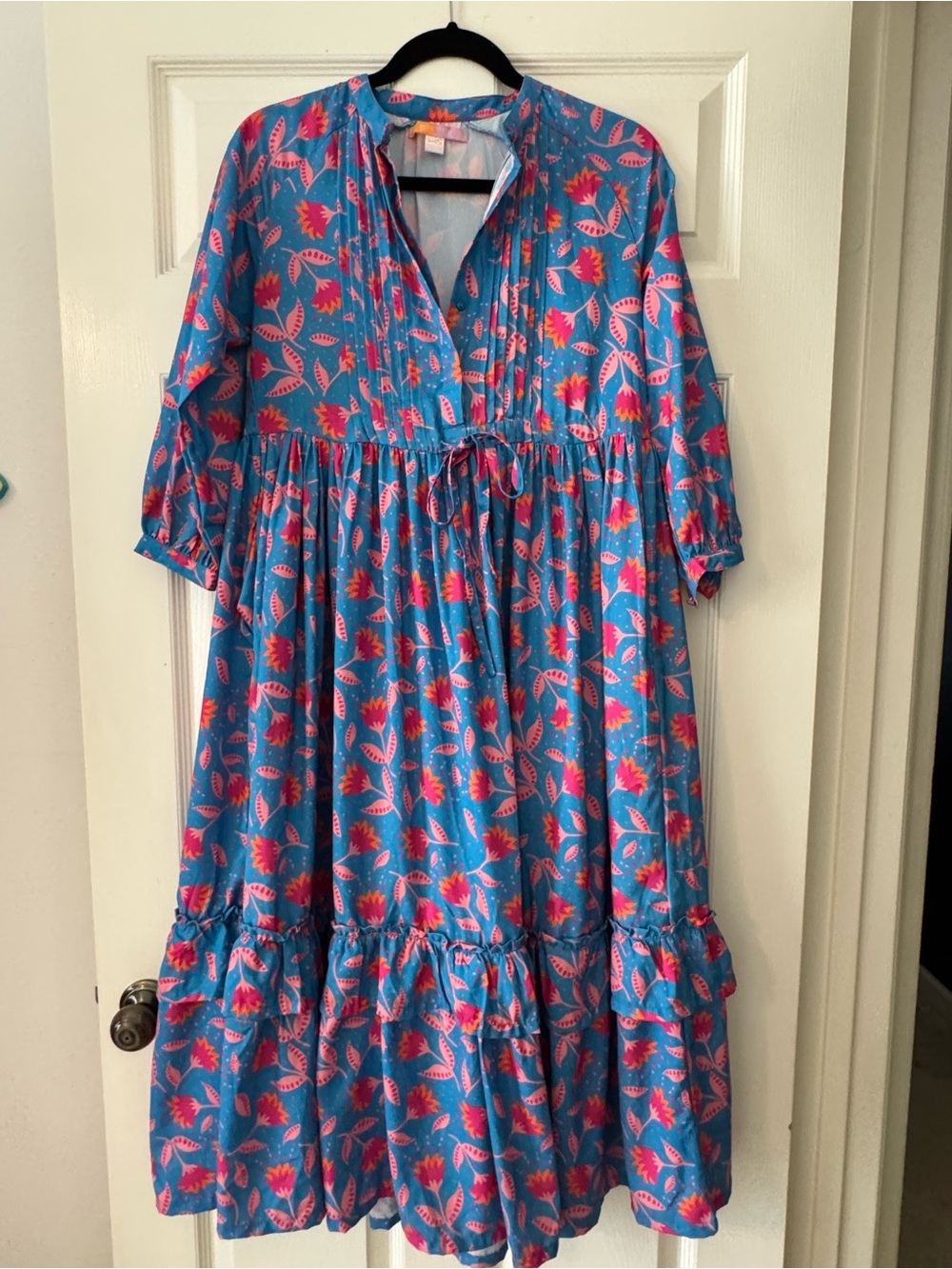 Briton Court Lotus Blue Dress with Pink Floral Print